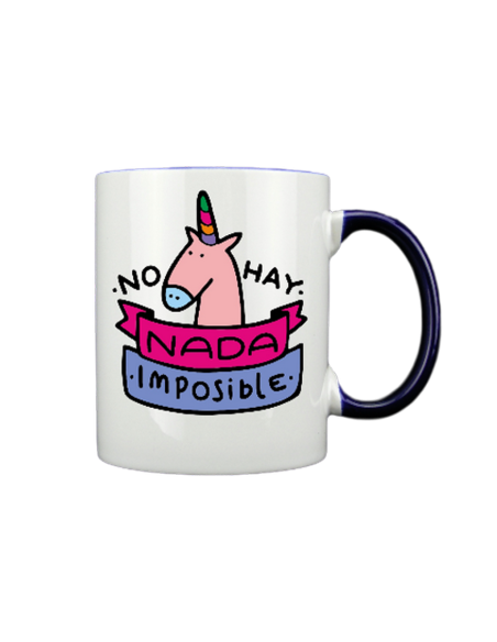 Taza blanca con interior y asa de color azul