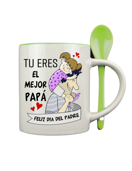 Taza con cucharilla verde