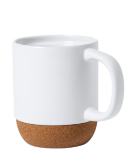 Taza blanca mate con base de corcho