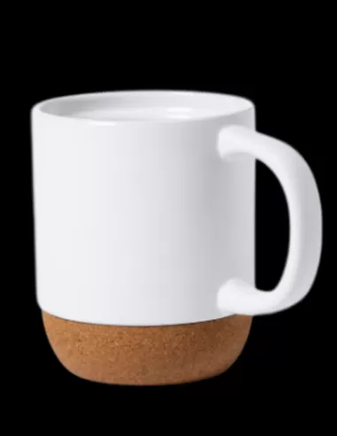 Taza blanca mate con base de corcho