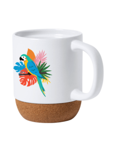 Taza blanca mate con base de corcho