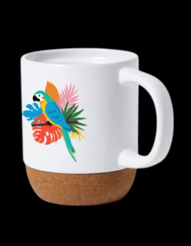 Taza blanca mate con base de corcho