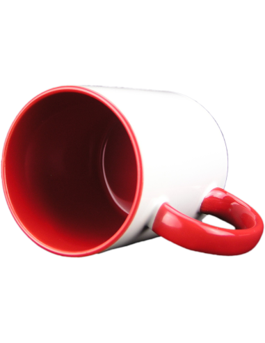 Taza blanca con interior y asa de color rojo