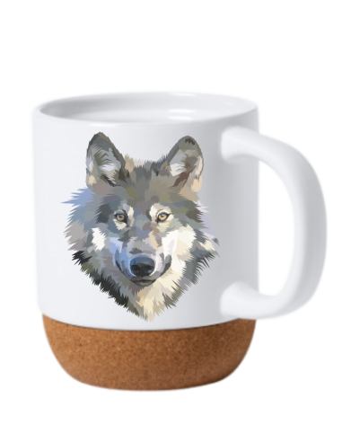 Taza blanca mate con base de corcho