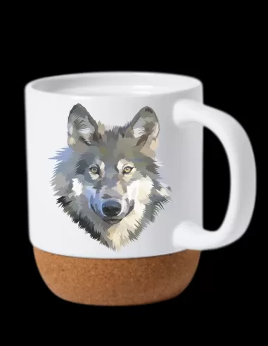 Taza blanca mate con base de corcho