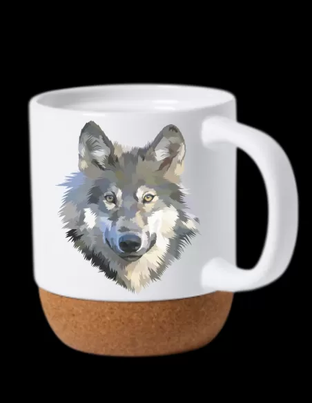 Taza blanca mate con base de corcho