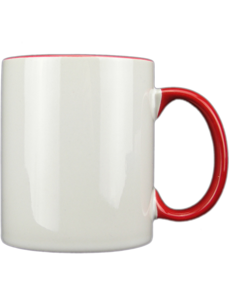 Taza blanca con interior y asa de color rojo