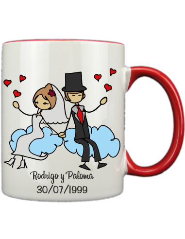 Taza blanca con interior y asa de color rojo