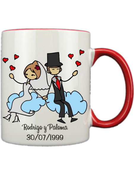 Taza blanca con interior y asa de color rojo