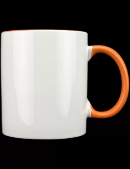 Taza blanca con interior y asa de color naranja