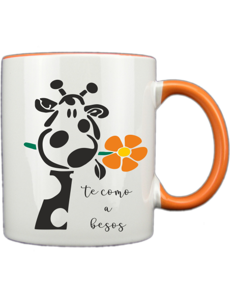 Taza blanca con interior y asa de color naranja