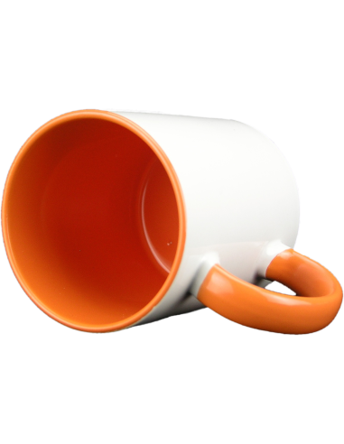 Taza blanca con interior y asa de color naranja