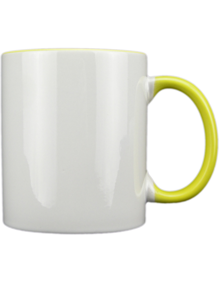 Taza blanca con interior y asa de color amarillo