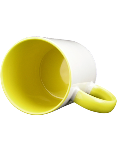 Taza blanca con interior y asa de color amarillo