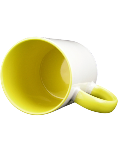Taza blanca con interior y asa de color amarillo
