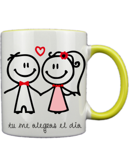 Taza blanca con interior y asa de color amarillo 2