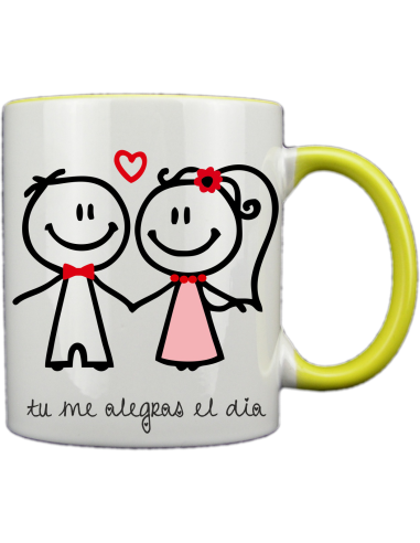Taza blanca con interior y asa de color amarillo