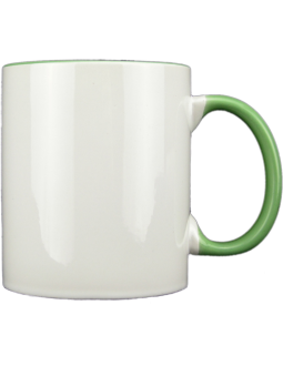 Taza blanca con interior y asa de color verde