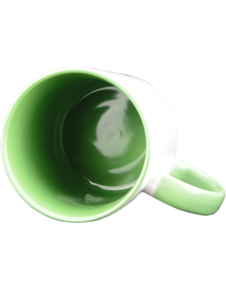 Taza blanca con interior y asa de color verde
