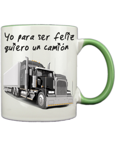 Taza blanca con interior y asa de color verde