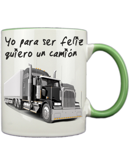 Taza blanca con interior y asa de color verde