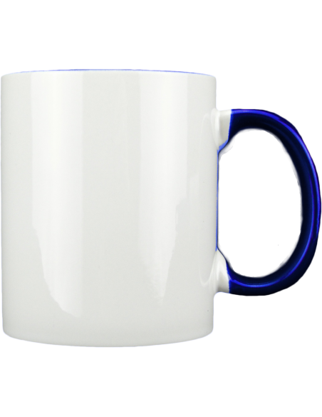 Taza blanca con interior y asa de color azul