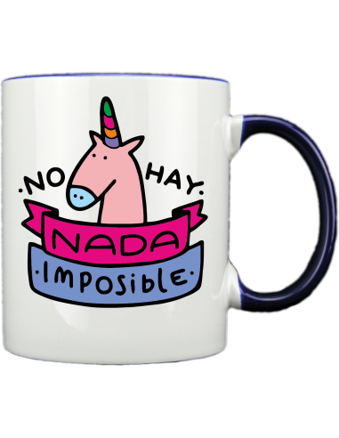 Taza blanca con interior y asa de color azul